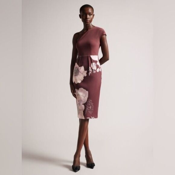NWT Ted Baker London Nimala Floral One-Shoulder Body-Con Dress - Picture 1 of 14